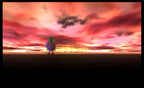 In The Legend of Zelda: Majora's Mask 3D steht Link vor einem dramatischen Sonnenuntergang.