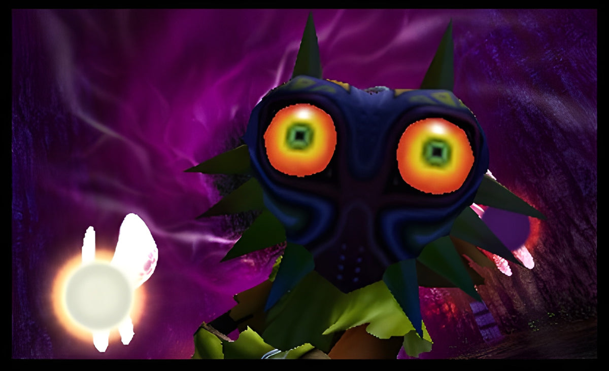 In The Legend of Zelda: Majora's Mask 3D ist die Majora's Maske mit leuchtenden Feen zu sehen.