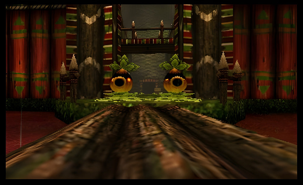 Der Eingang zum Deku-Palast mit zwei Wachen in The Legend of Zelda: Majora's Mask 3D.