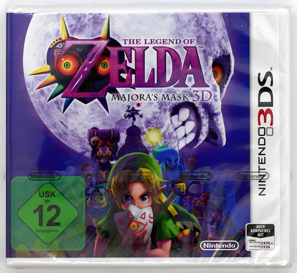 The Legend of Zelda: Majora's Mask 3D Pixel Grading SEALED 85+ zeigt Link mit Maske vor dem Mond, USK ab 12.