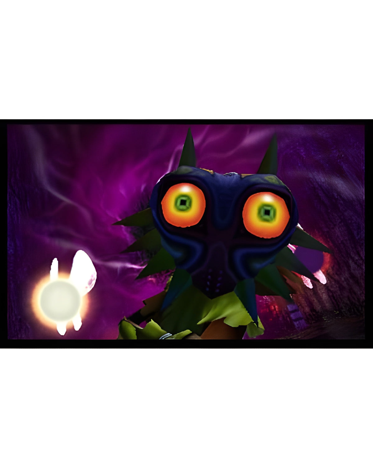 Die Majora-Maske mit leuchtenden Augen ist in The Legend of Zelda: Majora's Mask 3D Special Edition zu sehen.