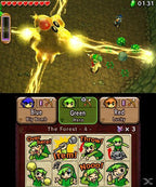 Link in grüner Kleidung kämpft gegen einen großen, gelb leuchtenden Bossgegner in The Legend of Zelda: Tri Force Heroes.