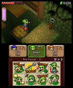 In The Legend of Zelda: Tri Force Heroes steht Link in einem Dungeon, darunter ist das Kommunikationsmenü zu sehen.