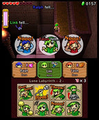 The Legend of Zelda: Tri Force Heroes zeigt eine Szene im Labyrinth, in der alle drei Links besiegt wurden.