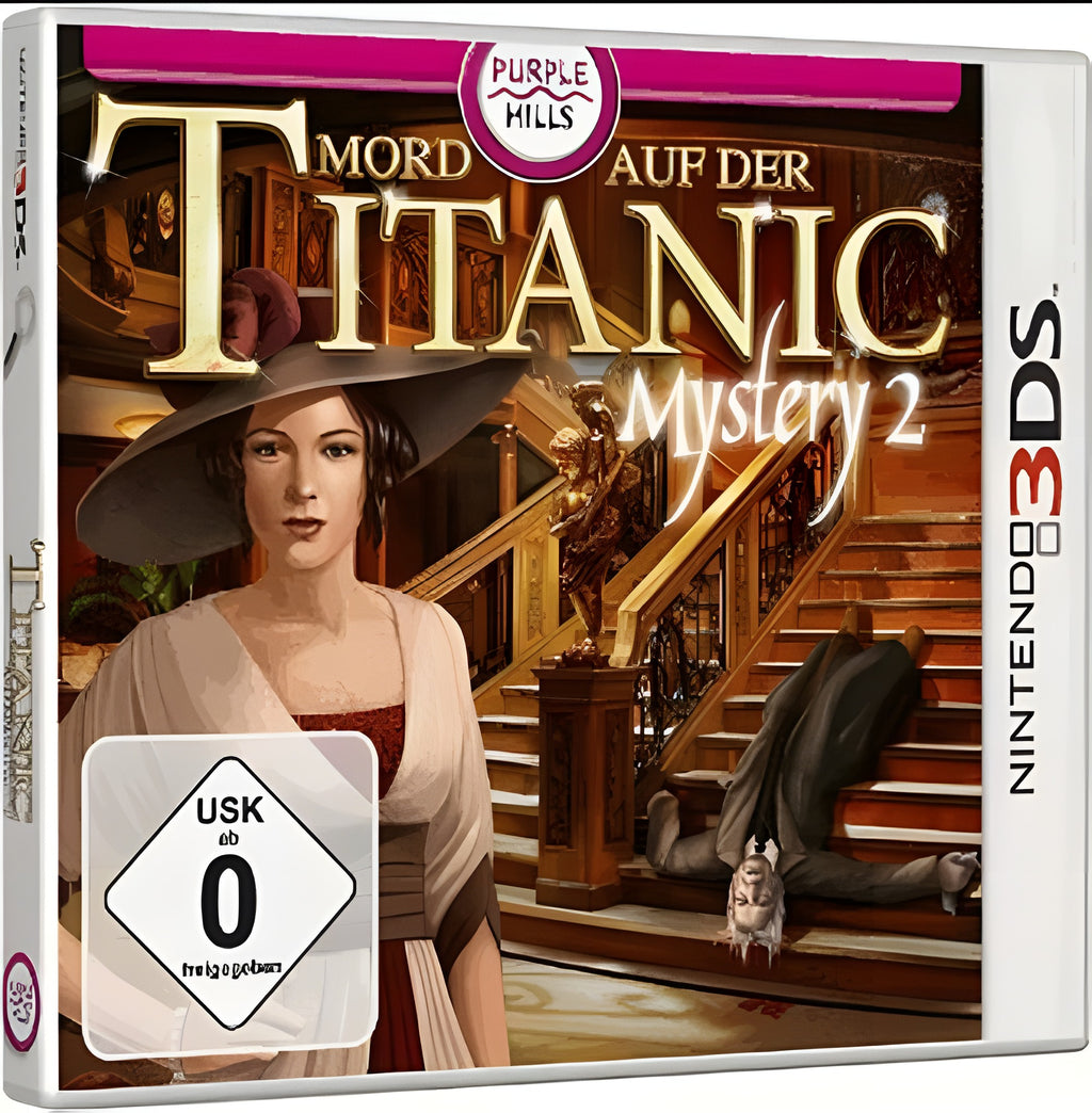 Das Cover von Titanic Mystery 2 - Mord auf der Titanic zeigt eine Frau und eine Leiche auf einer Treppe, USK ab 0.