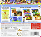 Die Rückseite der Verpackung von Tomodachi Life zeigt mehrere kleine Spielszenen und spanischen Text.