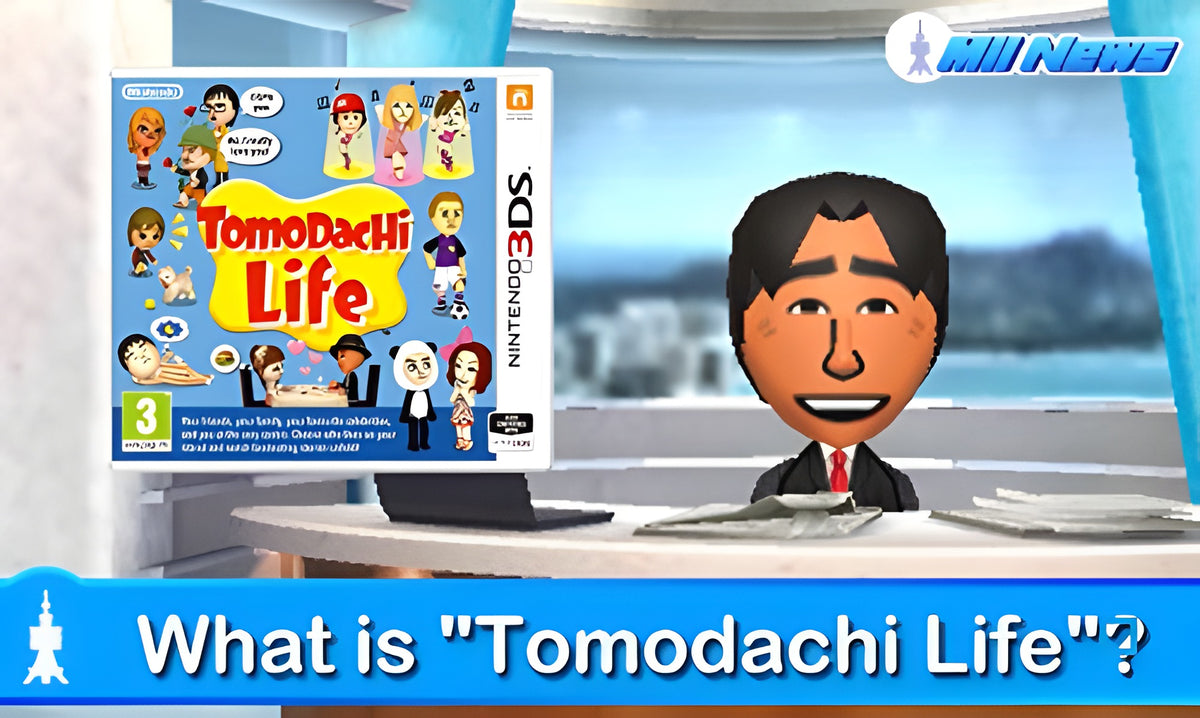Ein Mii-Nachrichtensprecher präsentiert in Tomodachi Life das Cover des Spiels.