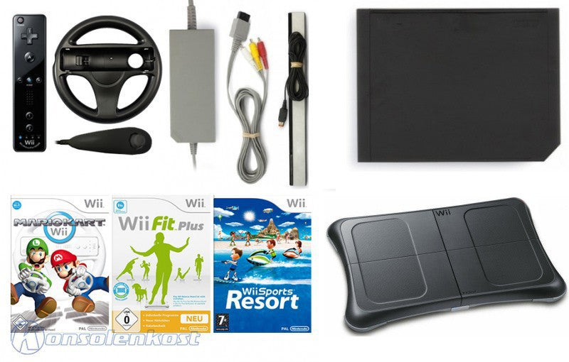 Konsole - Game Bundle schwarz + Mario Kart + 2 Spiele + Original Remote Plus + Balance Board