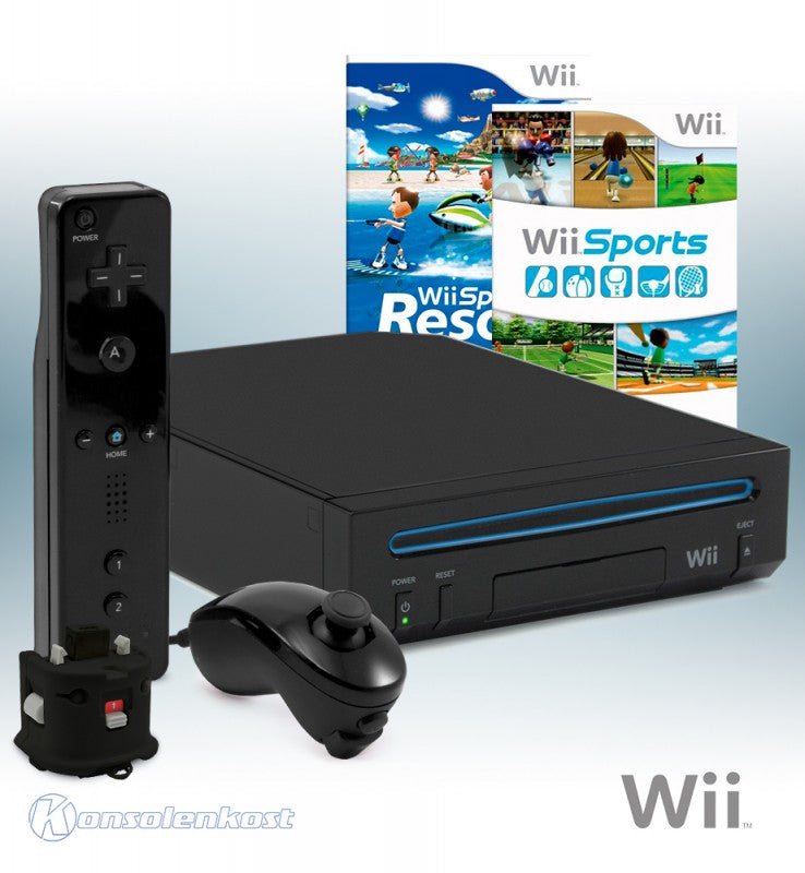 Konsole - Game Bundle schwarz + Wii Sports + Wii Sports Resort + Remote + Motion Plus + Zubehör