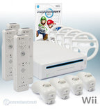 Konsole weiß + Mario Kart + 4 Remotes + 4 Lenkrädern + Zubehör