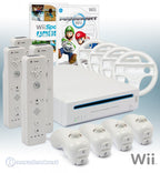 Konsole weiß + Mario Kart + Wii Sports + 4 Remotes + 4 Lenkrädern + Zubehör