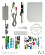 Konsole weiß + Mario Kart + Wii Sports + Original Remote + Lenkrad