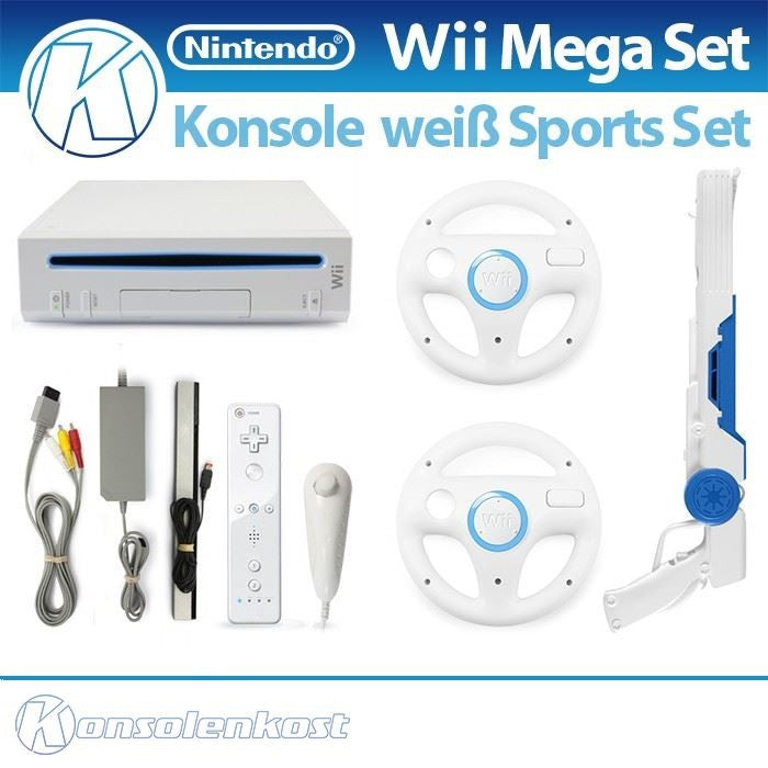 Konsole weiß + Remote + 2 Lenkräder + Zubehör