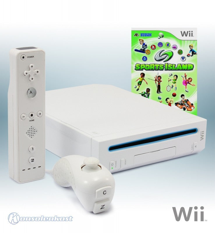 Konsole - Game Bundle weiß + Sports Island 1 + Original Remote + Zubehör