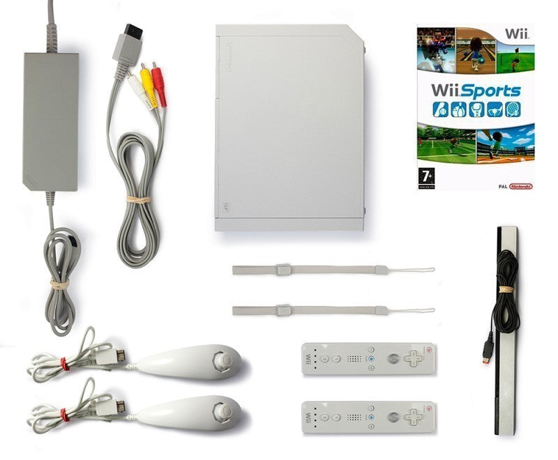 Konsole weiß + Wii Sports + 2 Original Remotes