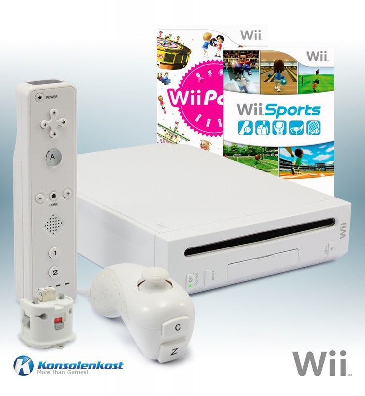 Konsole weiß + Wii Sports + Wii Party + Remote + Zubehör