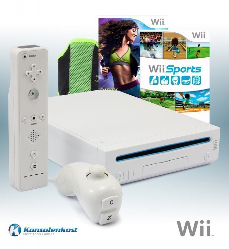 Konsole weiß + Wii Sports + Zumba Fitness 2 + Fitness-Gürtel + Remote + Zubehör