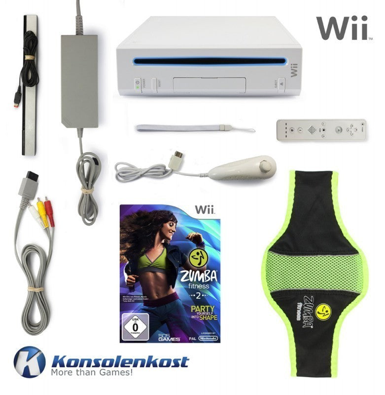 Konsole - Game Bundle weiß + Zumba Fitness 2 + Fitnessgürtel + Remote + Zubehör