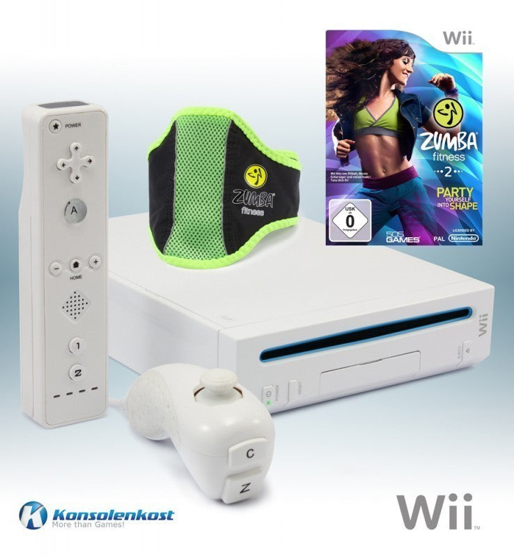 Konsole - Game Bundle weiß + Zumba Fitness 2 + Fitnessgürtel + Remote + Zubehör