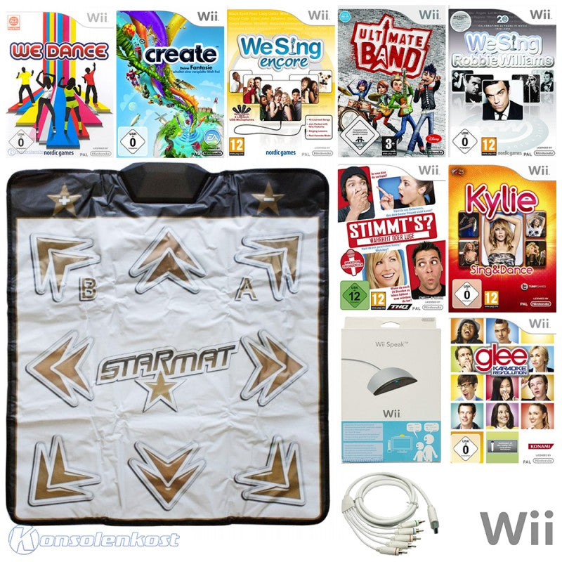 Wii Mega Spiele Bundle + 8 Spiele + Tanzmatte