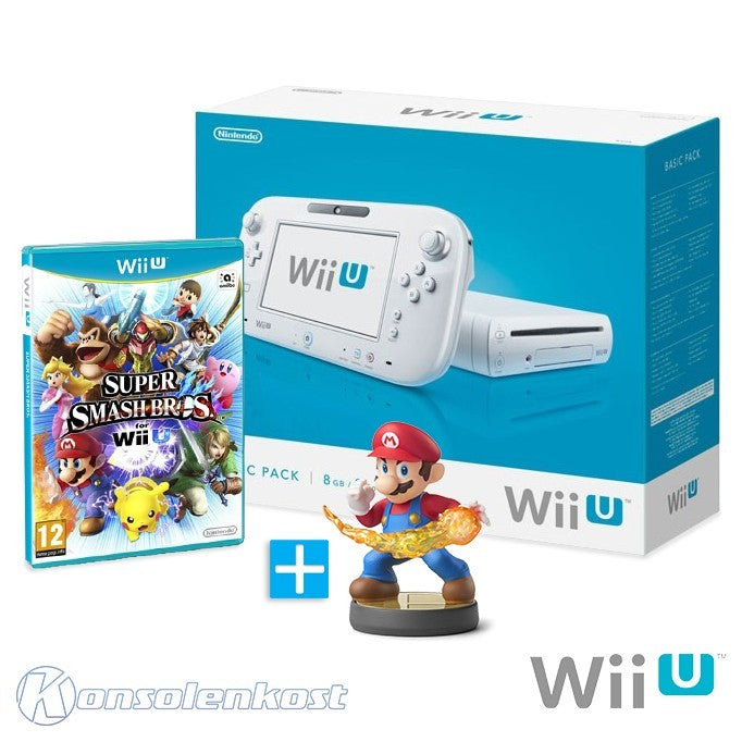 Konsole 8 GB weiß + Super Smash Bros. + Amiibo Figur Mario + Tablet + Zubehör