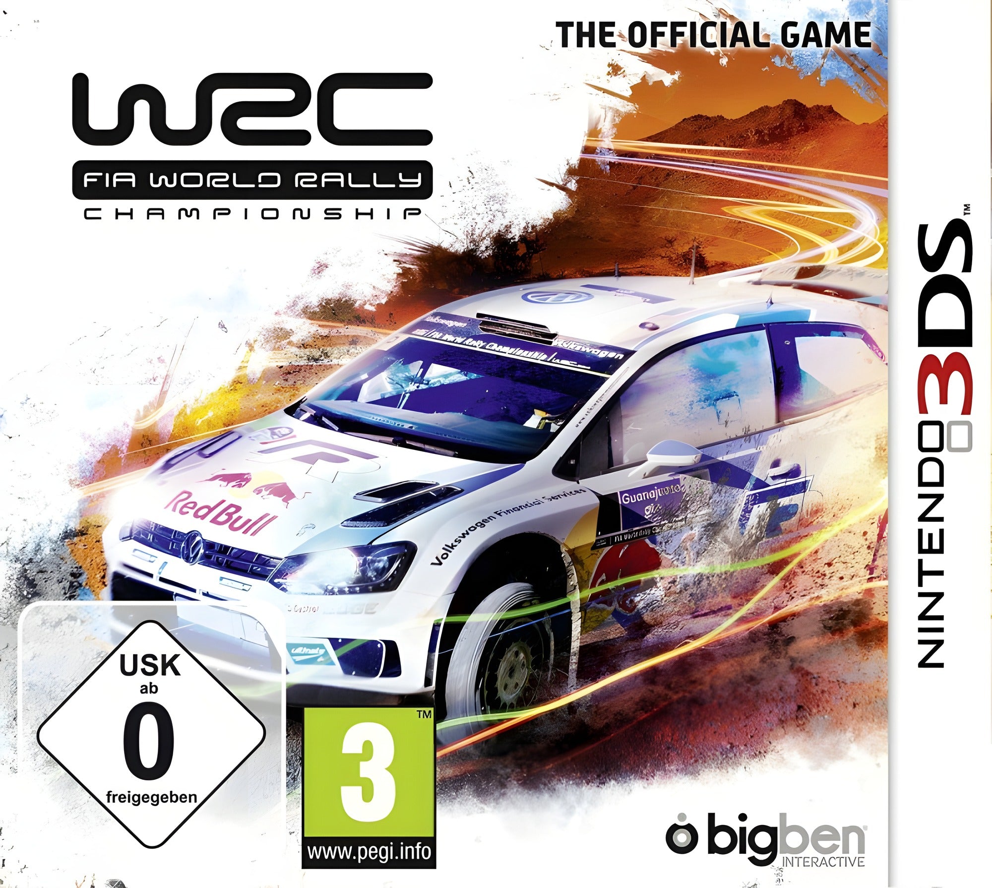 Das Cover von WRC / FIA World Rally Championship zeigt einen Rallyewagen auf einer staubigen Piste, USK ab 0.