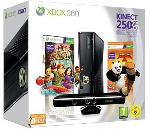 Konsole Slim 250GB glossy-schwarz + Kinect Adventures + Kung Fu Panda 2 + Original Controller + Kinect