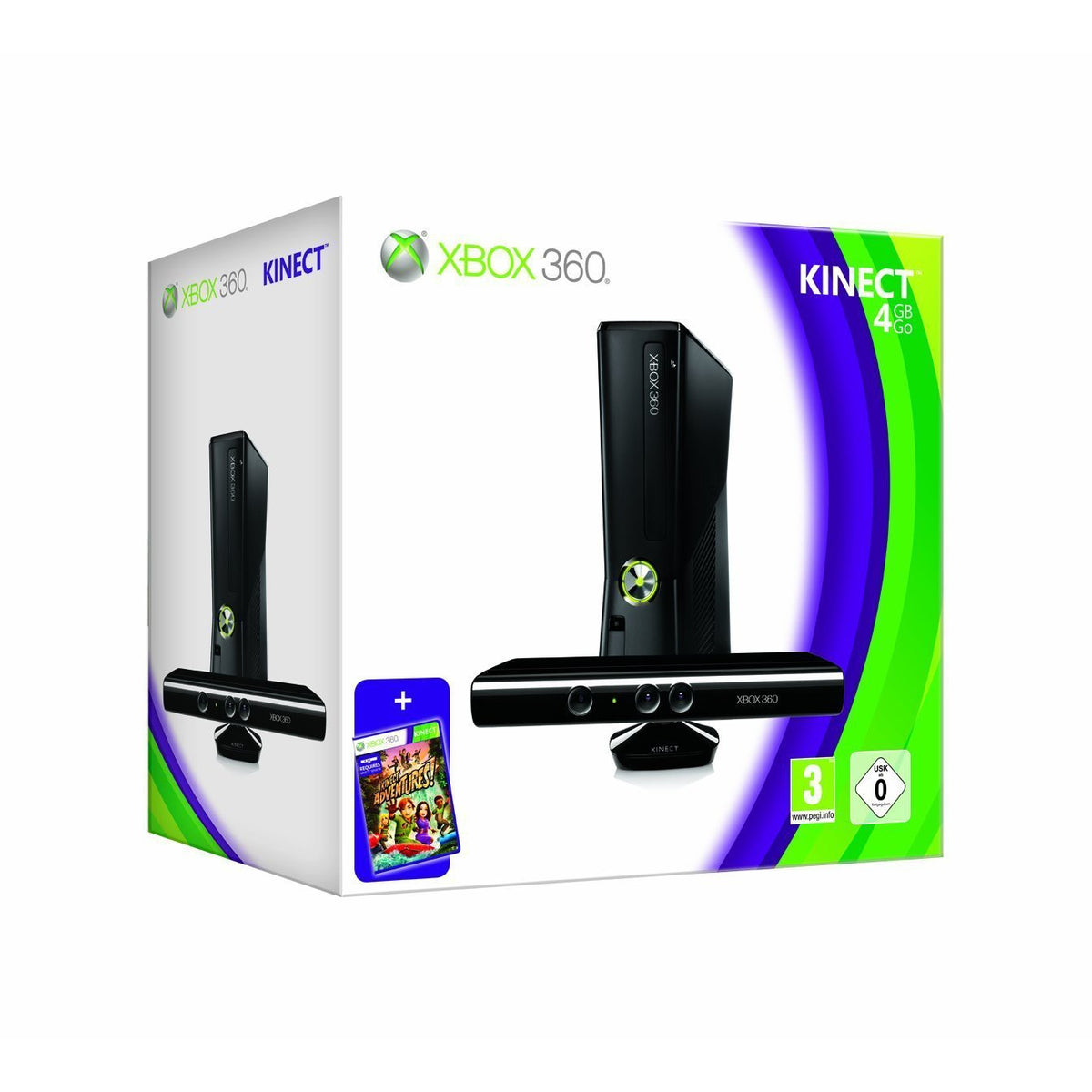 Konsole Slim 4GB glossy-schwarz + Kinect Adventures + Original Controller + Kinect
