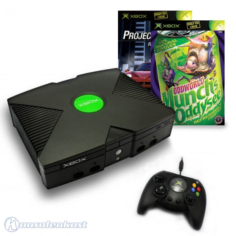 Konsole schwarz + Munchs Oddysee + Project Gotham Racing + Original Controller + Zubehör
