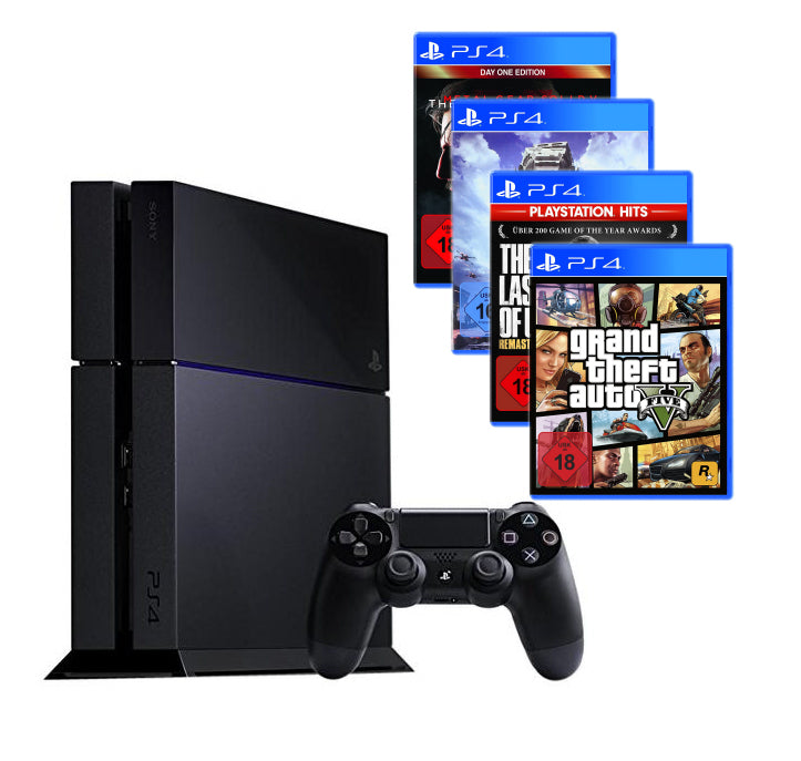 Konsole 500GB schwarz + Last of Us + GTA 5 + Metal Gear Solid 5 + Battlefront + Original Controller