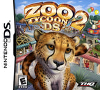 Das Cover von Zoo Tycoon 2 für Nintendo DS zeigt einen Geparden vor einem bunten Zoo-Hintergrund mit Fahrgeschäften.